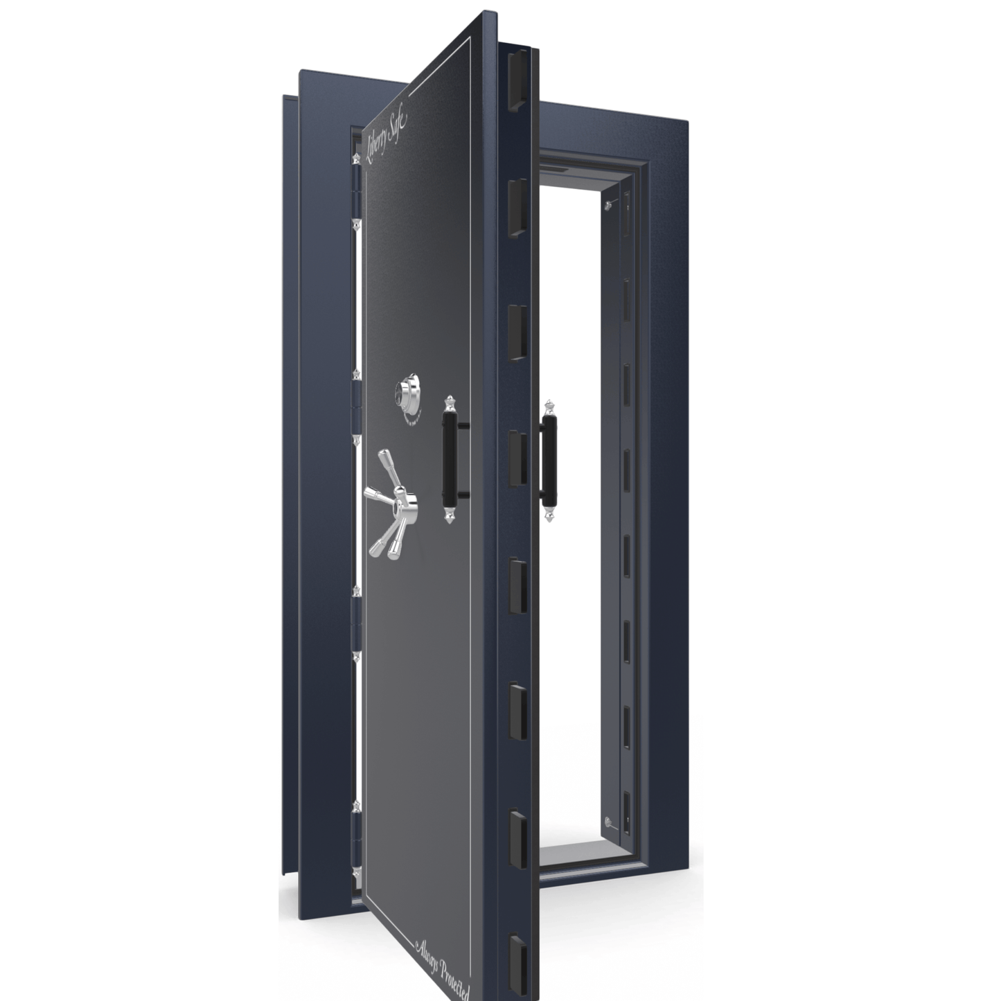 Vault Door Series | Out-Swing | Left Hinge | Blue Gloss | Mechanical Lock - open