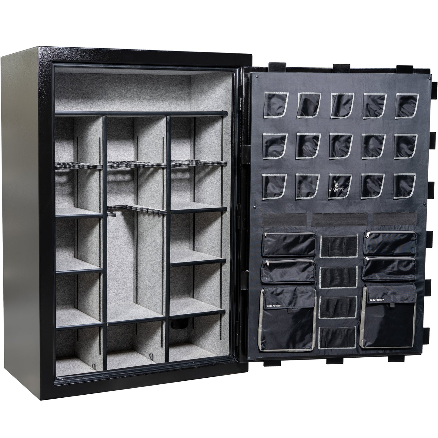 Collector T | Level 5 Security | 110 Minute Fire Protection | Dimensions: 72”(H) x 50”(W) x 27.5"(D) | Black Textured Electronic Lock - Open Door
