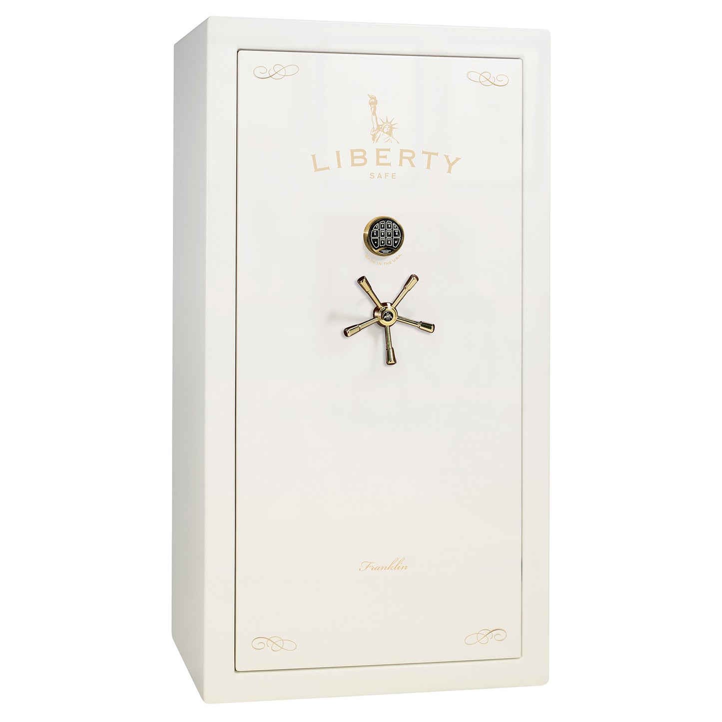 Franklin Series | Level 5 Security | 110 Minute Fire Protection | 40 | DIMENSIONS: 66.5"(H) X 36"(W) X 27.5"(D*) | White Gloss Brass | ProFlex Modular Shelving - Closed Door