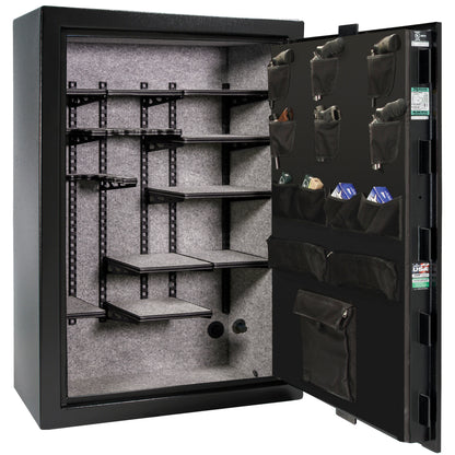 Colonial 35 | Pro Flex Interior | Level 4 Security | 75 Minute Fire Protection | Dimensions: 60.5"(H) x 42"(W) x 22"(D) | Up to 45 Long Guns | Black Textured | Mechanical Lock – Open