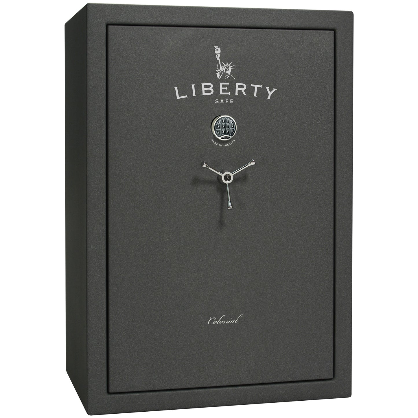 Colonial 35 | Pro Flex Interior | Level 4 Security | 75 Minute Fire Protection | Dimensions: 60.5"(H) x 42"(W) x 22"(D) | Up to 45 Long Guns | Granite Textured | Electronic Lock – Closed