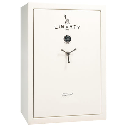 Colonial 35 | Pro Flex Interior | Level 4 Security | 75 Minute Fire Protection | Dimensions: 60.5"(H) x 42"(W) x 22"(D) | Up to 45 Long Guns | White Gloss Black Chrome | Electronic Lock - Closed