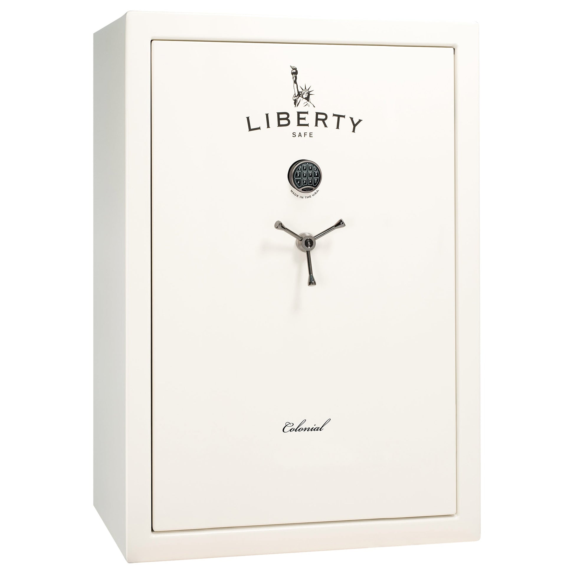 Colonial Series | Level 4 Security | 75 Minute Fire Protection | 35 | DIMENSIONS: 60.5"(H) X 42”(W) X 22"(D*) | White Gloss Black Chrome | Electronic Lock - closed