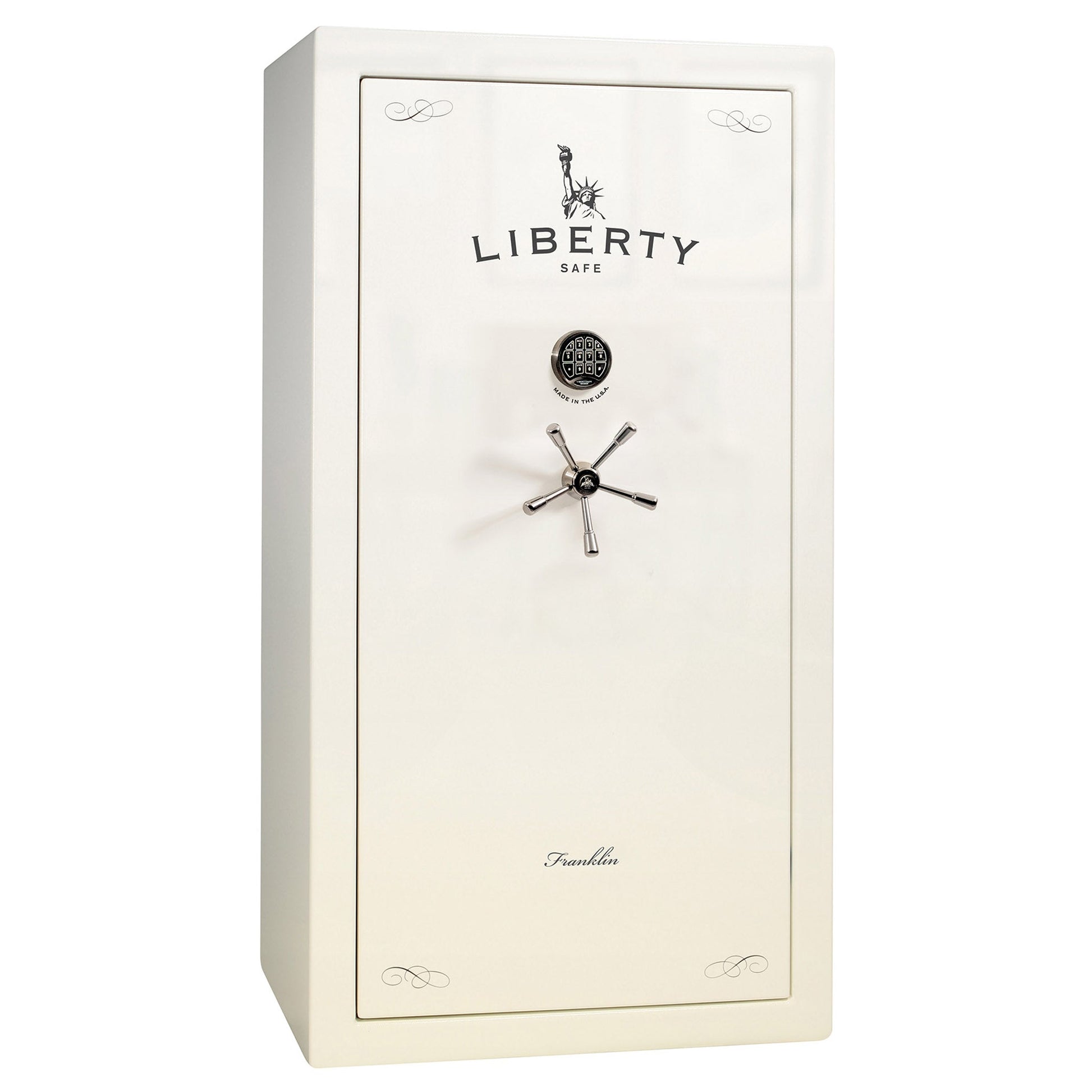 Franklin Series | Level 5 Security | 110 Minute Fire Protection | 40 | DIMENSIONS: 66.5"(H) X 36"(W) X 27.5"(D*) | White Gloss Black Chrome | ProFlex Modular Shelving - Closed Door 