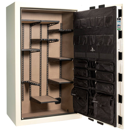 Franklin Series | Level 5 Security | 110 Minute Fire Protection | 50 | DIMENSIONS: 72.5"(H) X 42"(W) X 27.5"(D*) | White Gloss Black Chrome | ProFlex Modular Shelving - Open Door Empty
